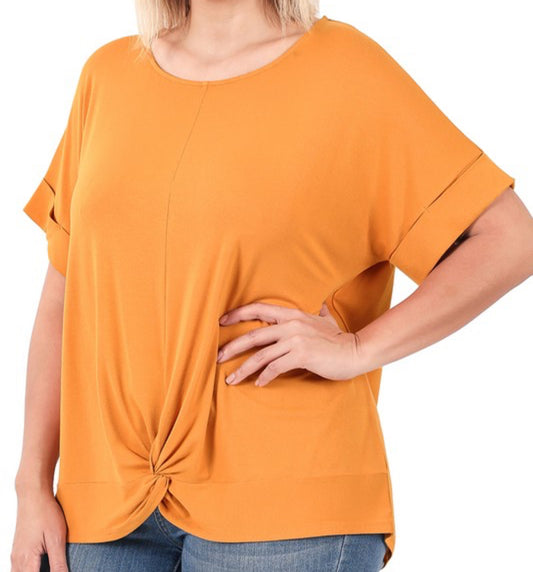 Plus Size Rayon Crepe Knot-Front Top (Mustard)